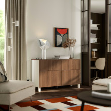 BESTÅ تشكيلة تخزين مع أبواب/ أدراج, أبيض/Lappviken/Stubbarp شكل خشب الجوز, 120x42x75 سم