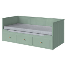 HEMNES تخت نهار بـ3 أدراج/مرتبتين, رمادي-أخضر/Ågotnes متين., 80x200 سم
