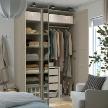 PAX / KAMMARTORP/TYSSEDAL تشكيلة دولاب ملابس., رمادي-بيج/رمادي-بيج زجاج مرايا, 150x60x236 سم