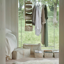 PURRPINGLA تخزين معلق مع 6 حجيرات, نسيج/بيج, 22x34x80 سم