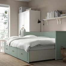 HEMNES هيكل تخت نهاري مع 3 أدراج, رمادي-أخضر, 80x200 سم