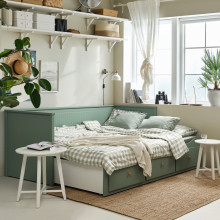 HEMNES هيكل تخت نهاري مع 3 أدراج, رمادي-أخضر, 80x200 سم