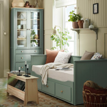 HEMNES هيكل تخت نهاري مع 3 أدراج, رمادي-أخضر, 80x200 سم