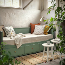 HEMNES هيكل تخت نهاري مع 3 أدراج, رمادي-أخضر, 80x200 سم
