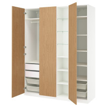 PAX / STORKLINTA تشكيلة دولاب ملابس., أبيض شكل السنديان/أبيض, 185x60x236 سم