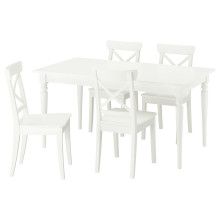ROSENTORP / ROSENTORP طاولة و 4 كراسي, أبيض/أبيض, 155/215x87 سم
