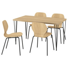 SKÅLSTA طاولة و 4 كراسي, شكل السنديان دبوس شعر رمادي-أسود/قشرة سنديان أنبوب معدني/رمادي-أسود, 140x80 سم